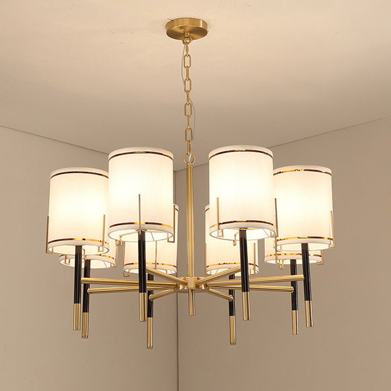 Cylindrical Shape Fabric Ceiling Lighting Modern Gold Chandelier Light Fixture for Living Room Clearhalo 'Ceiling Lights' 'Chandeliers' 'Modern Chandeliers' 'Modern' Lighting' 2063660