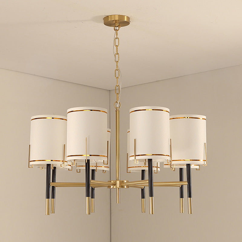 Cylindrical Shape Fabric Ceiling Lighting Modern Gold Chandelier Light Fixture for Living Room Clearhalo 'Ceiling Lights' 'Chandeliers' 'Modern Chandeliers' 'Modern' Lighting' 2063661