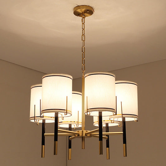 Cylindrical Shape Fabric Ceiling Lighting Modern Gold Chandelier Light Fixture for Living Room 6 Gold Clearhalo 'Ceiling Lights' 'Chandeliers' 'Modern Chandeliers' 'Modern' Lighting' 2063662