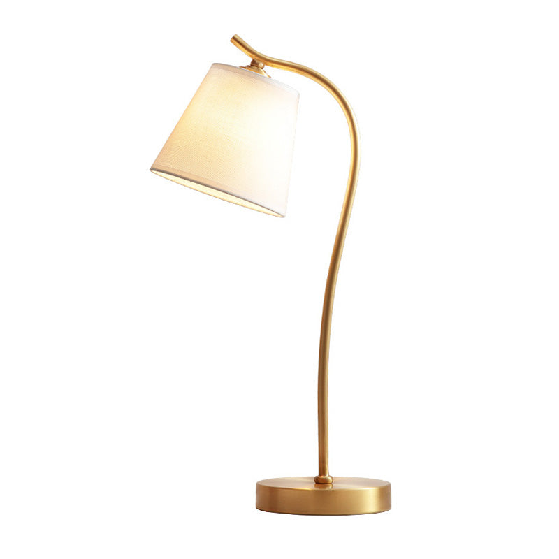 Metal Gooseneck Table Lighting Minimalist 1-Light Gold Nightstand Lamp with Cone Fabric Shade Clearhalo 'Lamps' 'Table Lamps' Lighting' 2063684