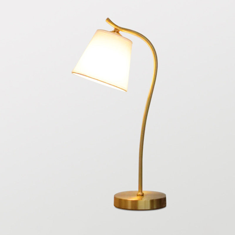 Metal Gooseneck Table Lighting Minimalist 1-Light Gold Nightstand Lamp with Cone Fabric Shade Clearhalo 'Lamps' 'Table Lamps' Lighting' 2063689