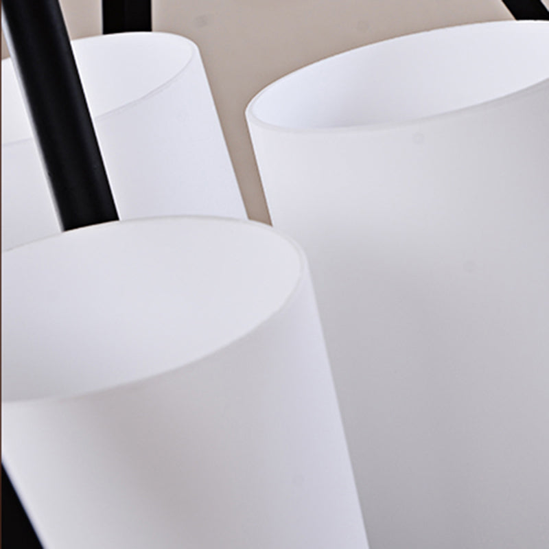 3/4 Lights Ceiling Light Traditional Geometric Frosted Glass Hanging Chandelier in Black with Cylinder Shade Clearhalo 'Ceiling Lights' 'Chandeliers' Lighting' options 206372