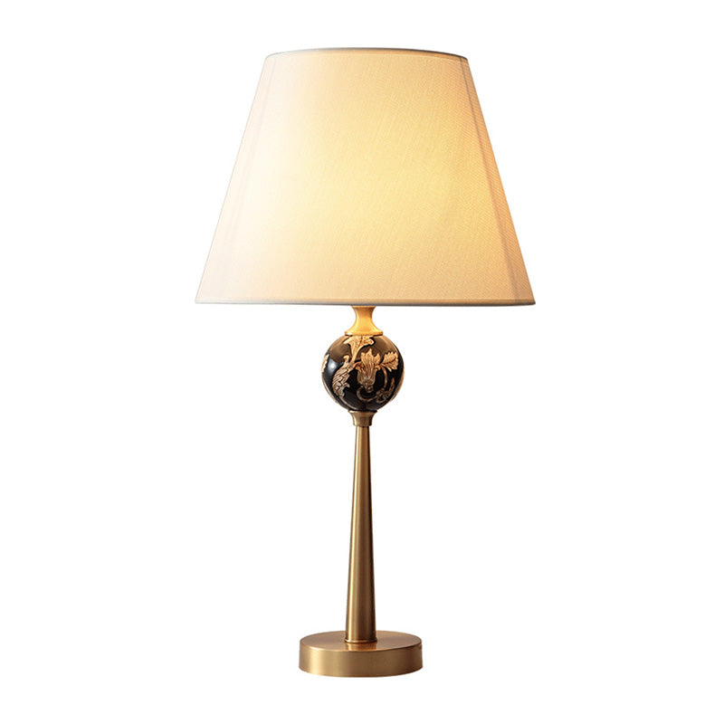 Sphere Patterned Ceramic Table Light Contemporary Single-Bulb Bronze Nightstand Lamp with Tapered Fabric Shade Clearhalo 'Lamps' 'Table Lamps' Lighting' 2063734