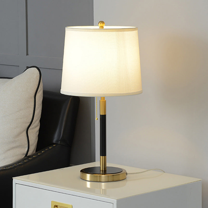 Empire Shade Table Lamp Artistic Fabric Single White Nightstand Light with Pull Chain Clearhalo 'Lamps' 'Table Lamps' Lighting' 2063742