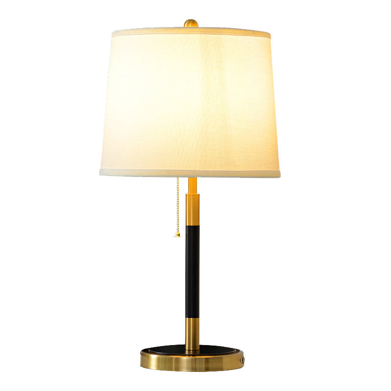 Empire Shade Table Lamp Artistic Fabric Single White Nightstand Light with Pull Chain Clearhalo 'Lamps' 'Table Lamps' Lighting' 2063745