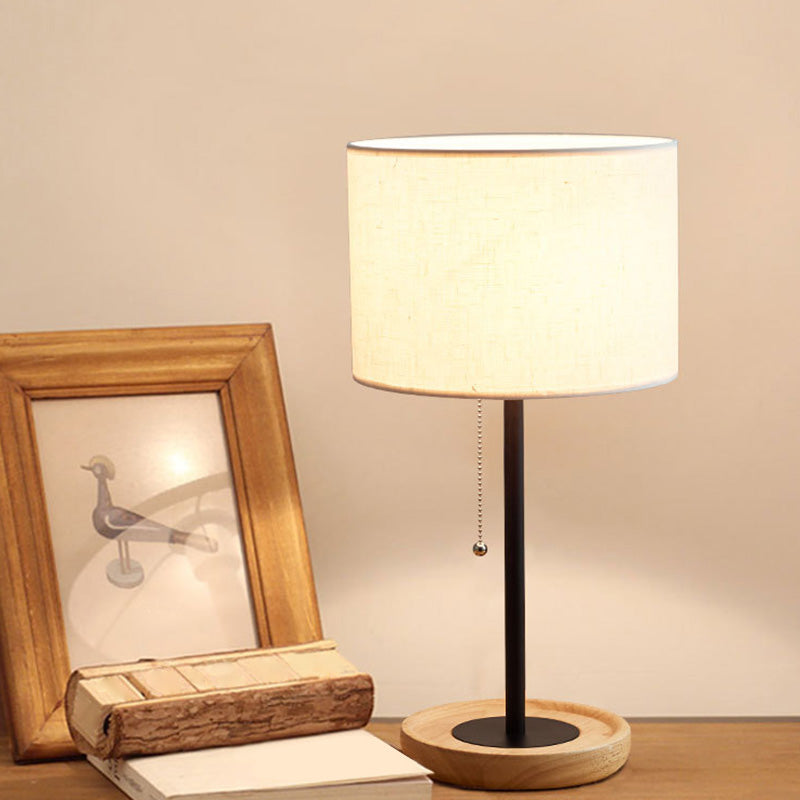 Drum Shaped Study Room Table Lighting Fabric 1 Head Minimalist Nightstand Lamp with Pull Chain Clearhalo 'Lamps' 'Table Lamps' Lighting' 2063747