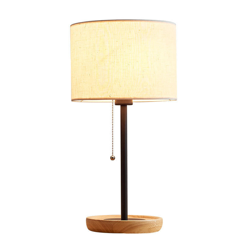 Drum Shaped Study Room Table Lighting Fabric 1 Head Minimalist Nightstand Lamp with Pull Chain Clearhalo 'Lamps' 'Table Lamps' Lighting' 2063748