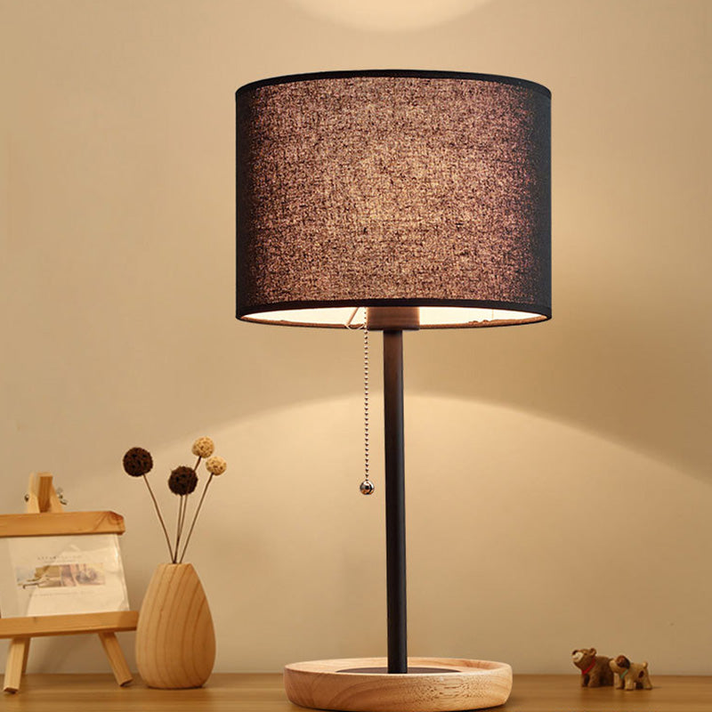 Drum Shaped Study Room Table Lighting Fabric 1 Head Minimalist Nightstand Lamp with Pull Chain Clearhalo 'Lamps' 'Table Lamps' Lighting' 2063750