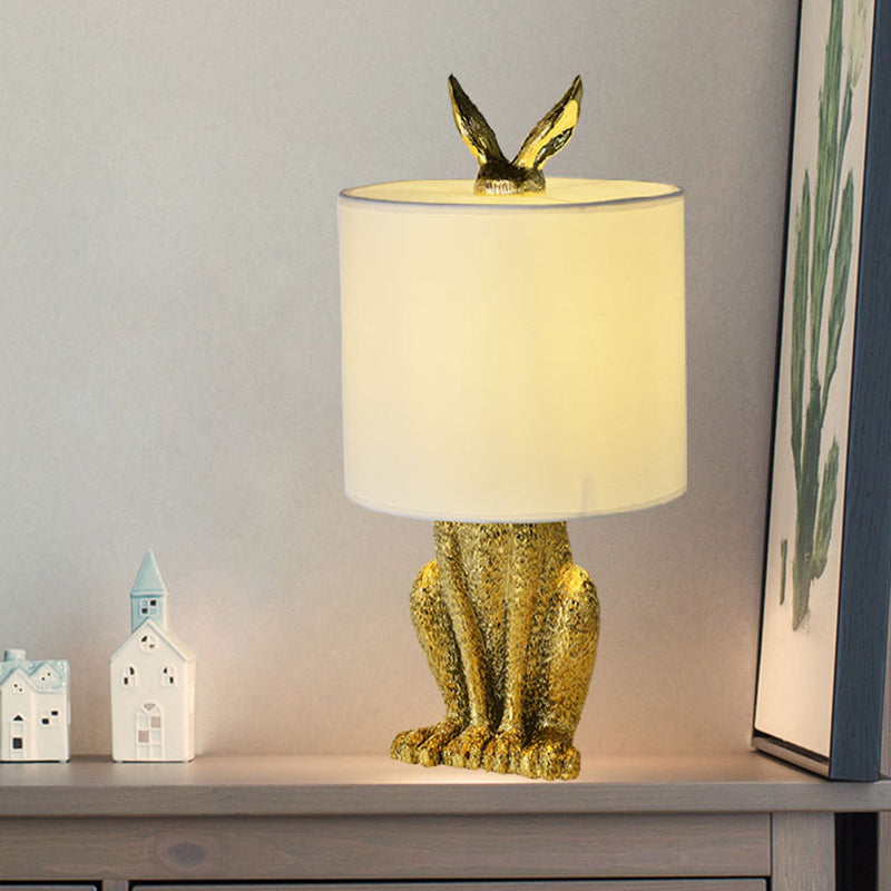 Masked Rabbit Nightstand Lamp Decorative Resin Single Bedside Table Light with Cylinder Fabric Shade Clearhalo 'Lamps' 'Table Lamps' Lighting' 2063762