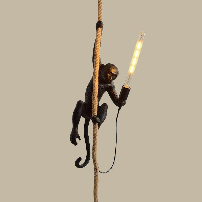 Modern Monkey Ceiling Light Resin Single-Bulb Restaurant Hanging Pendant Light with Hemp Rope Black Clearhalo 'Ceiling Lights' 'Pendant Lights' 'Pendants' Lighting' 2063816_21e8d255-30c3-410c-8616-505a81c64d09