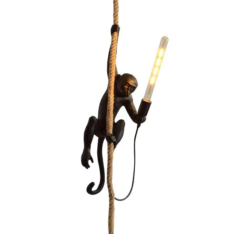 Modern Monkey Ceiling Light Resin Single-Bulb Restaurant Hanging Pendant Light with Hemp Rope Clearhalo 'Ceiling Lights' 'Pendant Lights' 'Pendants' Lighting' 2063817