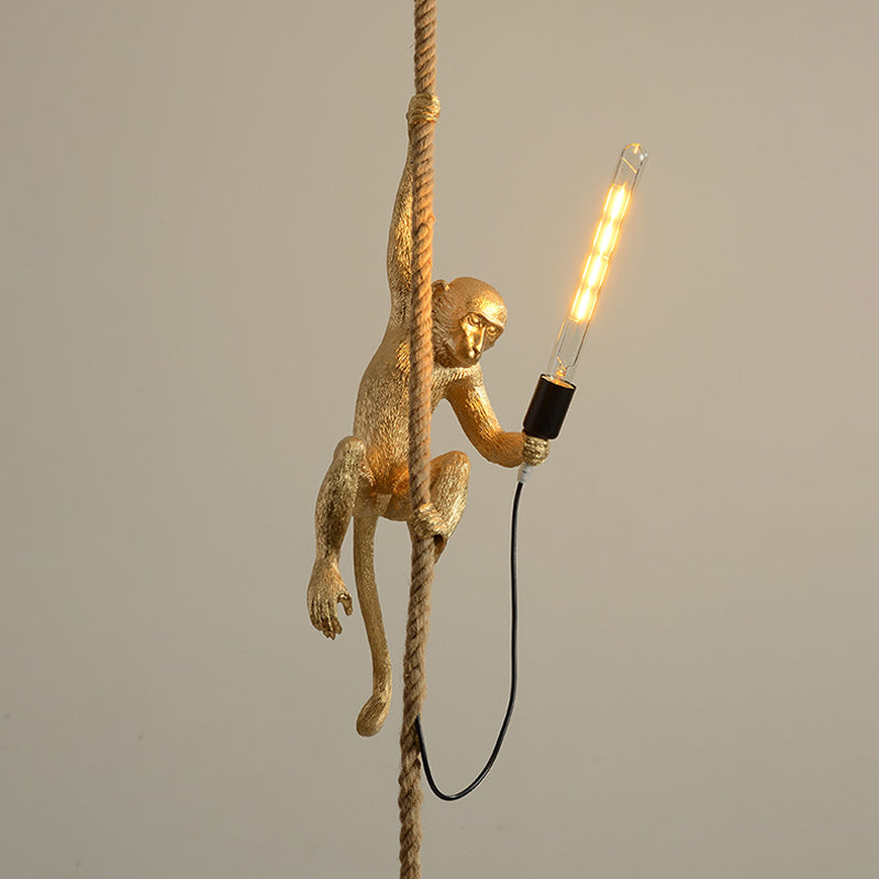 Modern Monkey Ceiling Light Resin Single-Bulb Restaurant Hanging Pendant Light with Hemp Rope Gold Clearhalo 'Ceiling Lights' 'Pendant Lights' 'Pendants' Lighting' 2063818_24923be0-57ff-4916-88ad-ad46e09a7cf1