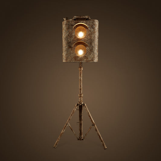 Contemporary Tripod Standing Light Metallic 2 Bulbs Living Room Searchlight Floor Light Rust Clearhalo 'Floor Lamps' 'Lamps' Lighting' 2063852