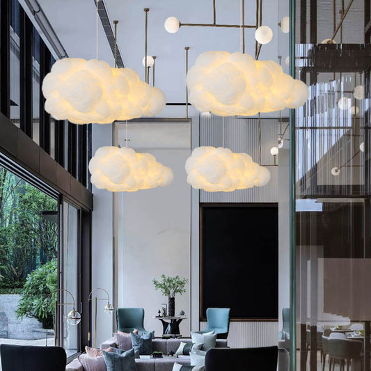 Cloud Plastic Chandelier Pendant Light Modern 2 Heads White Hanging Light for Bedroom White