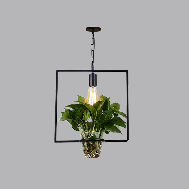 Iron Black Ceiling Light Geometric Shaped 1 Bulb Industrial Hanging Pendant Light with Clear Glass Pot Clearhalo 'Art Deco Pendants' 'Black' 'Cast Iron' 'Ceiling Lights' 'Ceramic' 'Crystal' 'Industrial' 'Metal' 'Pendant Lights' 'Rustic Pendants' 'Tiffany' Lighting' 2063904