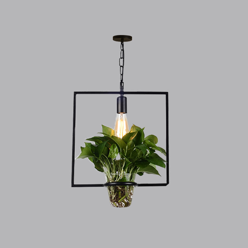 Iron Black Ceiling Light Geometric Shaped 1��Bulb Industrial Hanging Pendant Light with Clear Glass Pot Clearhalo 'Ceiling Lights' 'Industrial Pendants' 'Industrial' 'Middle Century Pendants' 'Pendant Lights' 'Tiffany' Lighting' 2063904_796ee74c-fe7b-40e2-8ecb-c28255ea91f8