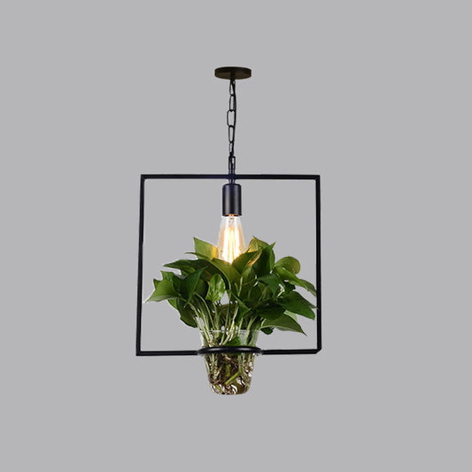 Iron Black Ceiling Light Geometric Shaped 1��Bulb Industrial Hanging Pendant Light with Clear Glass Pot Clearhalo 'Ceiling Lights' 'Industrial Pendants' 'Industrial' 'Middle Century Pendants' 'Pendant Lights' 'Tiffany' Lighting' 2063904_796ee74c-fe7b-40e2-8ecb-c28255ea91f8