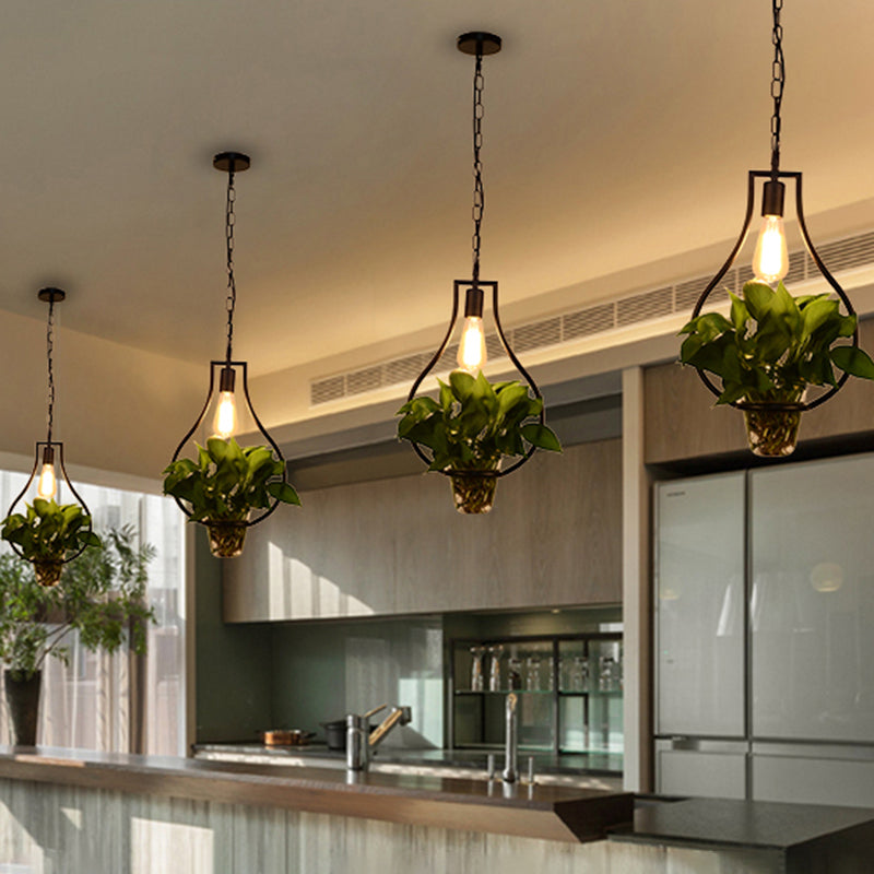 Iron Black Ceiling Light Geometric Shaped 1��Bulb Industrial Hanging Pendant Light with Clear Glass Pot Black B Clearhalo 'Ceiling Lights' 'Industrial Pendants' 'Industrial' 'Middle Century Pendants' 'Pendant Lights' 'Tiffany' Lighting' 2063905_3737da65-2fed-4b8f-bee5-faab23fbb473