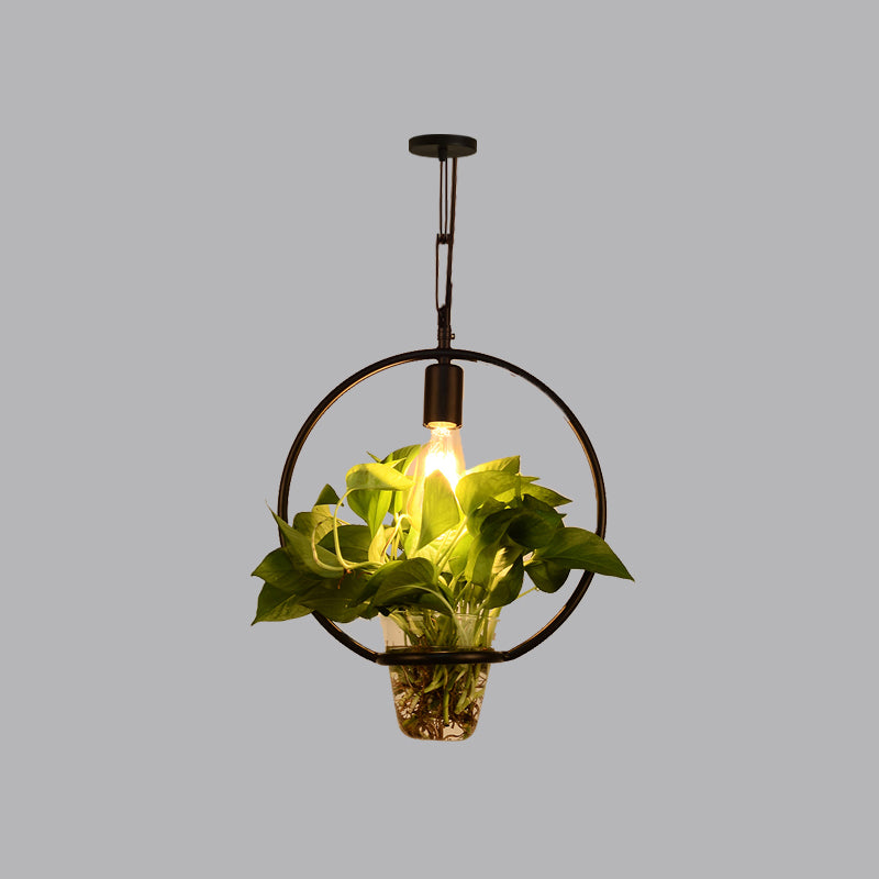 Iron Black Ceiling Light Geometric Shaped 1 Bulb Industrial Hanging Pendant Light with Clear Glass Pot Clearhalo 'Art Deco Pendants' 'Black' 'Cast Iron' 'Ceiling Lights' 'Ceramic' 'Crystal' 'Industrial' 'Metal' 'Pendant Lights' 'Rustic Pendants' 'Tiffany' Lighting' 2063908