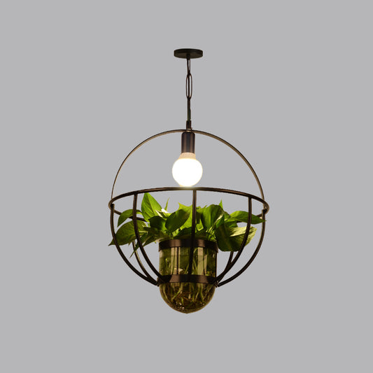 Iron Black Ceiling Light Geometric Shaped 1 Bulb Industrial Hanging Pendant Light with Clear Glass Pot Clearhalo 'Art Deco Pendants' 'Black' 'Cast Iron' 'Ceiling Lights' 'Ceramic' 'Crystal' 'Industrial' 'Metal' 'Pendant Lights' 'Rustic Pendants' 'Tiffany' Lighting' 2063910