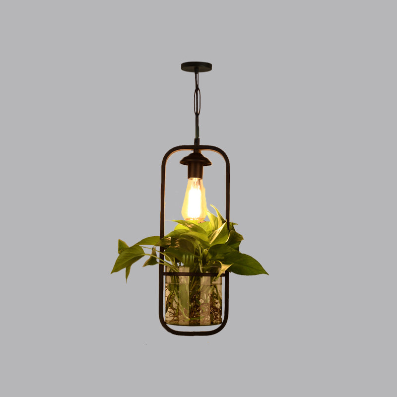 Iron Black Ceiling Light Geometric Shaped 1 Bulb Industrial Hanging Pendant Light with Clear Glass Pot Clearhalo 'Art Deco Pendants' 'Black' 'Cast Iron' 'Ceiling Lights' 'Ceramic' 'Crystal' 'Industrial' 'Metal' 'Pendant Lights' 'Rustic Pendants' 'Tiffany' Lighting' 2063912