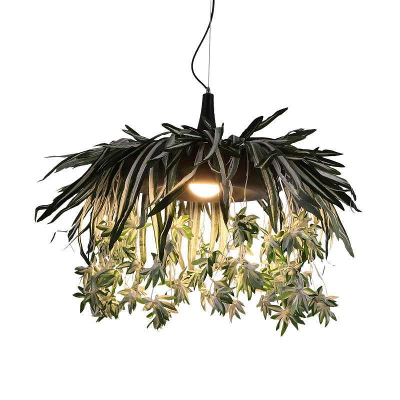 Single-Bulb Hanging Lamp Vintage Donut Metal Lighting Pendant with Artificial Plant in Green Clearhalo 'Art Deco Pendants' 'Cast Iron' 'Ceiling Lights' 'Ceramic' 'Crystal' 'Industrial Pendants' 'Industrial' 'Metal' 'Middle Century Pendants' 'Pendant Lights' 'Pendants' 'Tiffany' Lighting' 2063952