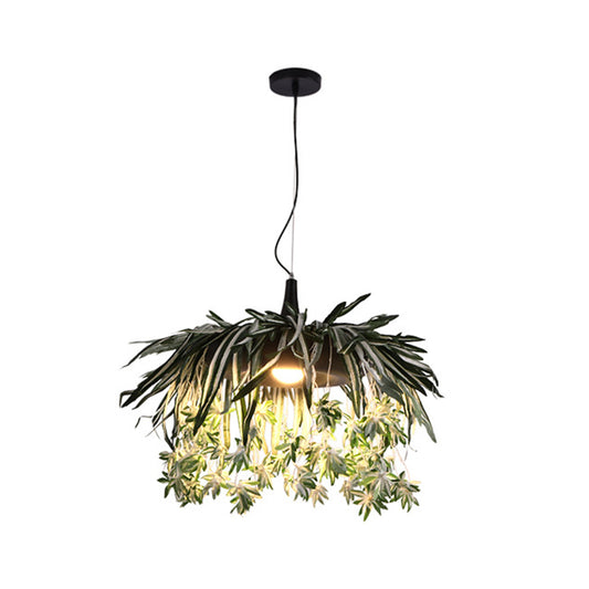 Single-Bulb Hanging Lamp Vintage Donut Metal Lighting Pendant with Artificial Plant in Green Clearhalo 'Art Deco Pendants' 'Cast Iron' 'Ceiling Lights' 'Ceramic' 'Crystal' 'Industrial Pendants' 'Industrial' 'Metal' 'Middle Century Pendants' 'Pendant Lights' 'Pendants' 'Tiffany' Lighting' 2063953