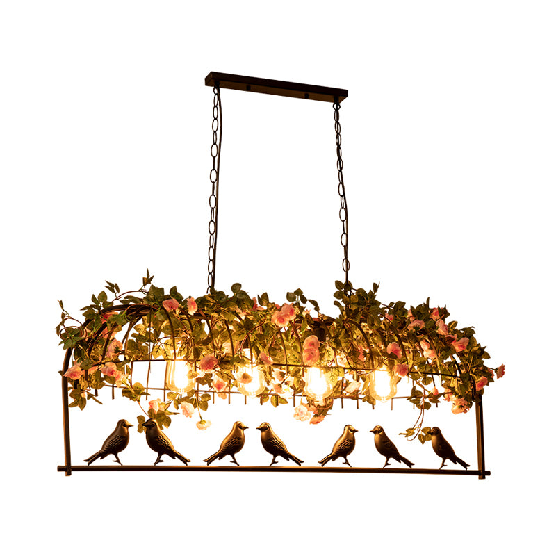 Bird Cage Iron Hanging Light Vintage Restaurant Island Pendant Light with Decorative Plant Clearhalo 'Ceiling Lights' 'Island Lights' Lighting' 2063994