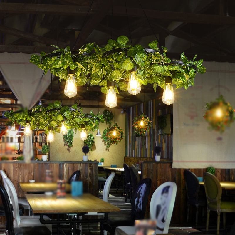 Green Chandelier Light Antique Iron Wagon Wheel Ceiling Lighting with Plant Decor for Restaurant 4 Green Clearhalo 'Cast Iron' 'Ceiling Lights' 'Chandeliers' 'Industrial Chandeliers' 'Industrial' 'Metal' 'Middle Century Chandeliers' 'Rustic Chandeliers' 'Tiffany' Lighting' 2064059