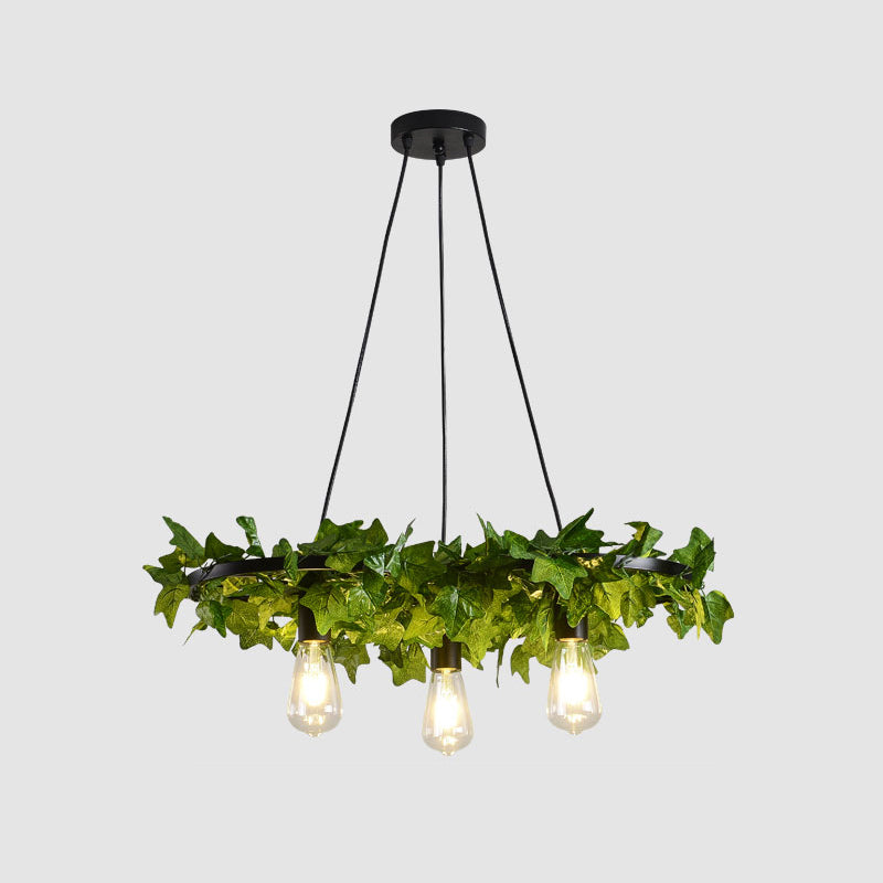 Green Chandelier Light Antique Iron Wagon Wheel Ceiling Lighting with Plant Decor for Restaurant Clearhalo 'Cast Iron' 'Ceiling Lights' 'Chandeliers' 'Industrial Chandeliers' 'Industrial' 'Metal' 'Middle Century Chandeliers' 'Rustic Chandeliers' 'Tiffany' Lighting' 2064064
