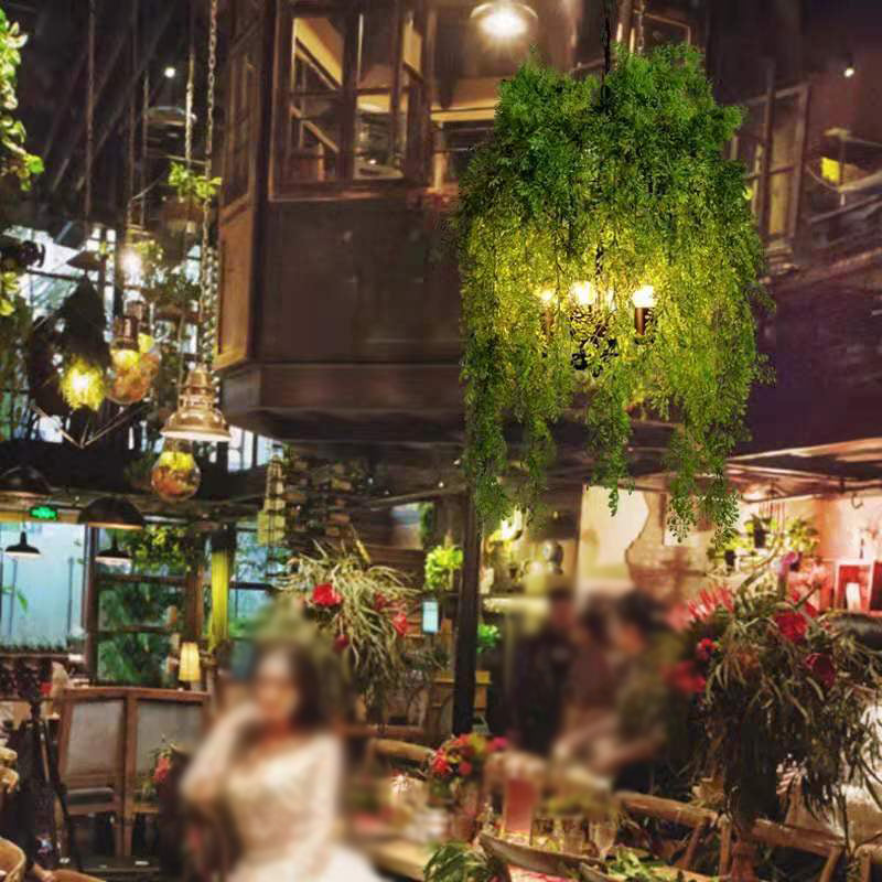 4 Bulbs Cage Suspension Light Retro Green Metallic Plant Chandelier Light for Restaurant Green Clearhalo 'Cast Iron' 'Ceiling Lights' 'Chandeliers' 'Industrial Chandeliers' 'Industrial' 'Metal' 'Middle Century Chandeliers' 'Rustic Chandeliers' 'Tiffany' Lighting' 2064065