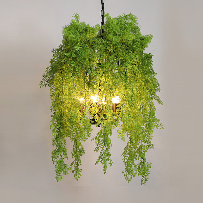 4 Bulbs Cage Suspension Light Retro Green Metallic Plant Chandelier Light for Restaurant Clearhalo 'Cast Iron' 'Ceiling Lights' 'Chandeliers' 'Industrial Chandeliers' 'Industrial' 'Metal' 'Middle Century Chandeliers' 'Rustic Chandeliers' 'Tiffany' Lighting' 2064068