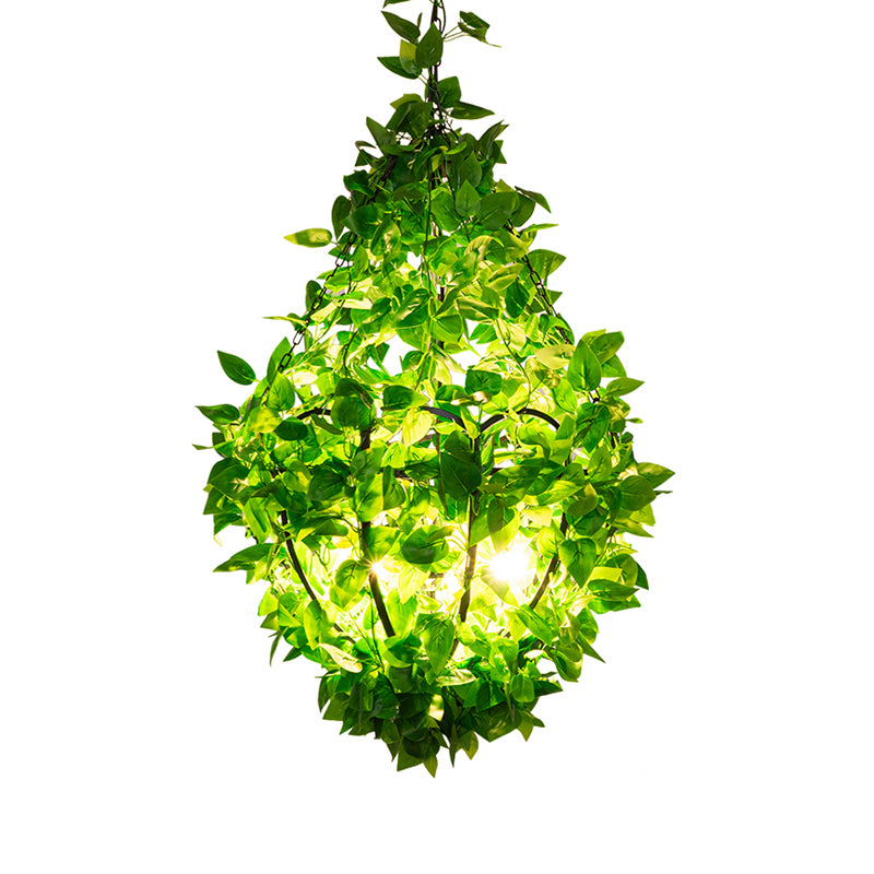 Iron Green Plant Chandelier Lighting Basket Shaped 3 Heads Industrial Pendant Light for Restaurant Clearhalo 'Cast Iron' 'Ceiling Lights' 'Chandeliers' 'Industrial Chandeliers' 'Industrial' 'Metal' 'Middle Century Chandeliers' 'Rustic Chandeliers' 'Tiffany' Lighting' 2064080