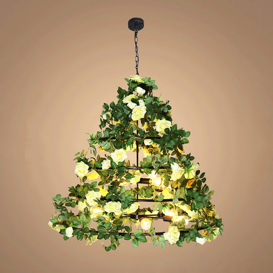 Vintage Geometric Ceiling Lighting Metal Chandelier Light Fixture with Artificial Plant Light Yellow Large Clearhalo 'Cast Iron' 'Ceiling Lights' 'Chandeliers' 'Industrial Chandeliers' 'Industrial' 'Metal' 'Middle Century Chandeliers' 'Rustic Chandeliers' 'Tiffany' Lighting' 2064084