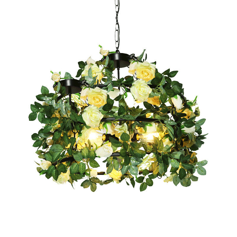 Vintage Geometric Ceiling Lighting Metal Chandelier Light Fixture with Artificial Plant Clearhalo 'Cast Iron' 'Ceiling Lights' 'Chandeliers' 'Industrial Chandeliers' 'Industrial' 'Metal' 'Middle Century Chandeliers' 'Rustic Chandeliers' 'Tiffany' Lighting' 2064086