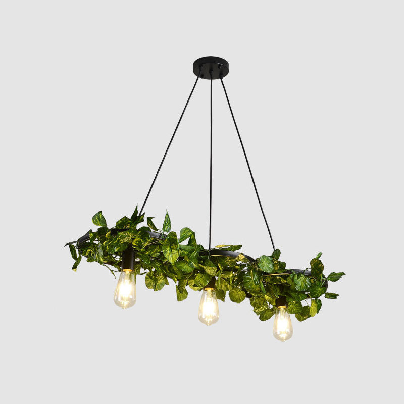 Wheel Iron Chandelier Light Rustic Restaurant Pendant Light Fixture with Plant Decor Clearhalo 'Ceiling Lights' 'Chandeliers' 'Industrial Chandeliers' 'Industrial' 'Middle Century Chandeliers' 'Tiffany' Lighting' 2064089