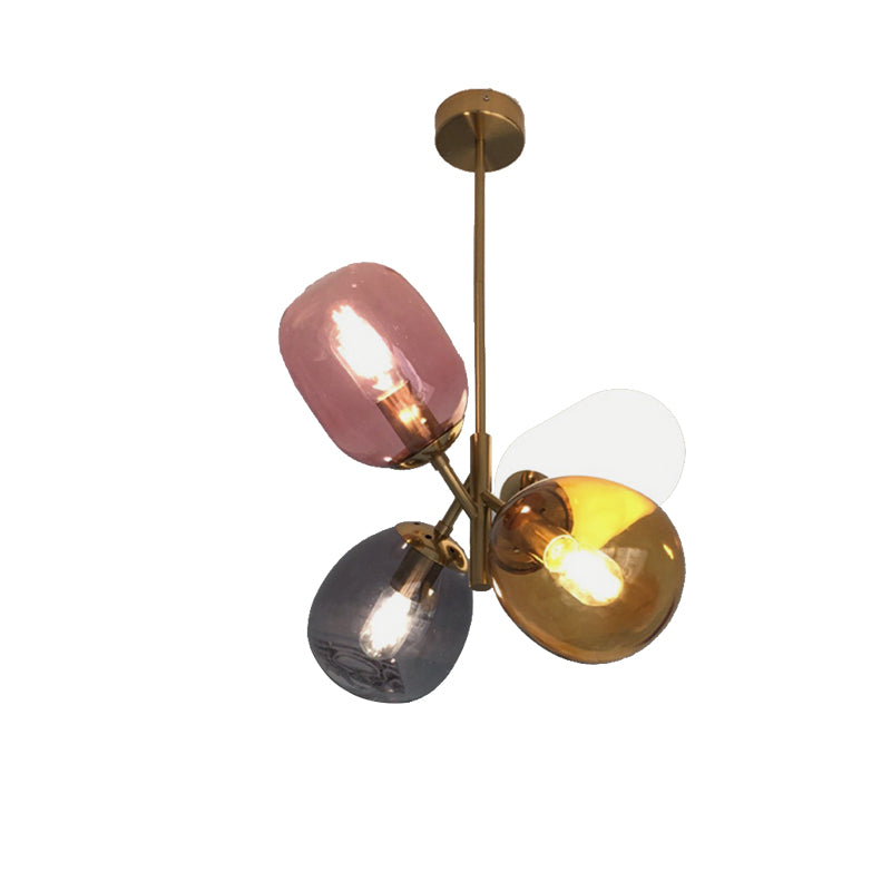 Brass Round Pendant Lighting Traditional Colorful Glass 4 Lights Living Room Chandelier with Sputnik Design Clearhalo 'Ceiling Lights' 'Chandeliers' 'Glass shade' 'Glass' Lighting' 206411