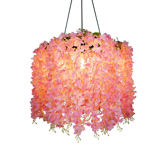 Vintage Wagon Wheel Chandelier Pendant Light 3 Bulbs Iron Hanging Light with Artificial Flower Vine Clearhalo 'Cast Iron' 'Ceiling Lights' 'Chandeliers' 'Industrial Chandeliers' 'Industrial' 'Metal' 'Middle Century Chandeliers' 'Rustic Chandeliers' 'Tiffany' Lighting' 2064135