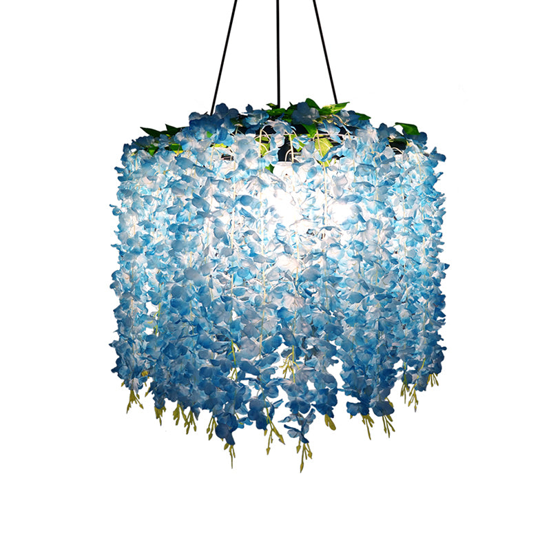 Vintage Wagon Wheel Chandelier Pendant Light 3 Bulbs Iron Hanging Light with Artificial Flower Vine Clearhalo 'Cast Iron' 'Ceiling Lights' 'Chandeliers' 'Industrial Chandeliers' 'Industrial' 'Metal' 'Middle Century Chandeliers' 'Rustic Chandeliers' 'Tiffany' Lighting' 2064139