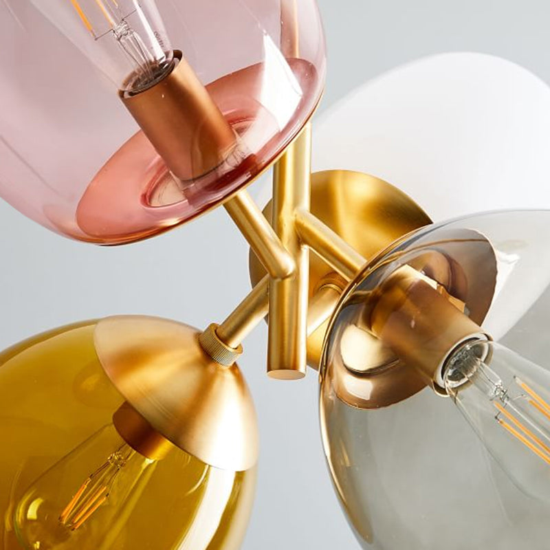 Brass Round Pendant Lighting Traditional Colorful Glass 4 Lights Living Room Chandelier with Sputnik Design Clearhalo 'Ceiling Lights' 'Chandeliers' 'Glass shade' 'Glass' Lighting' 206414