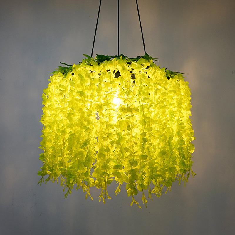 Vintage Wagon Wheel Chandelier Pendant Light 3 Bulbs Iron Hanging Light with Artificial Flower Vine Green Clearhalo 'Cast Iron' 'Ceiling Lights' 'Chandeliers' 'Industrial Chandeliers' 'Industrial' 'Metal' 'Middle Century Chandeliers' 'Rustic Chandeliers' 'Tiffany' Lighting' 2064140