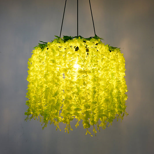 Vintage Wagon Wheel Chandelier Pendant Light 3 Bulbs Iron Hanging Light with Artificial Flower Vine Green Clearhalo 'Cast Iron' 'Ceiling Lights' 'Chandeliers' 'Industrial Chandeliers' 'Industrial' 'Metal' 'Middle Century Chandeliers' 'Rustic Chandeliers' 'Tiffany' Lighting' 2064140