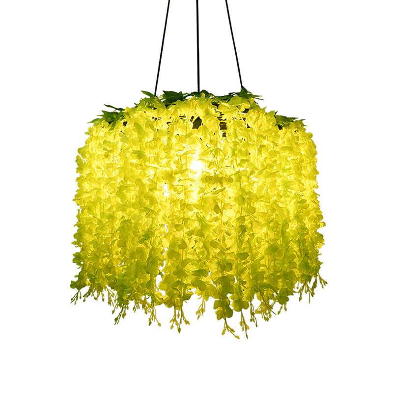 Vintage Wagon Wheel Chandelier Pendant Light 3 Bulbs Iron Hanging Light with Artificial Flower Vine Clearhalo 'Cast Iron' 'Ceiling Lights' 'Chandeliers' 'Industrial Chandeliers' 'Industrial' 'Metal' 'Middle Century Chandeliers' 'Rustic Chandeliers' 'Tiffany' Lighting' 2064141