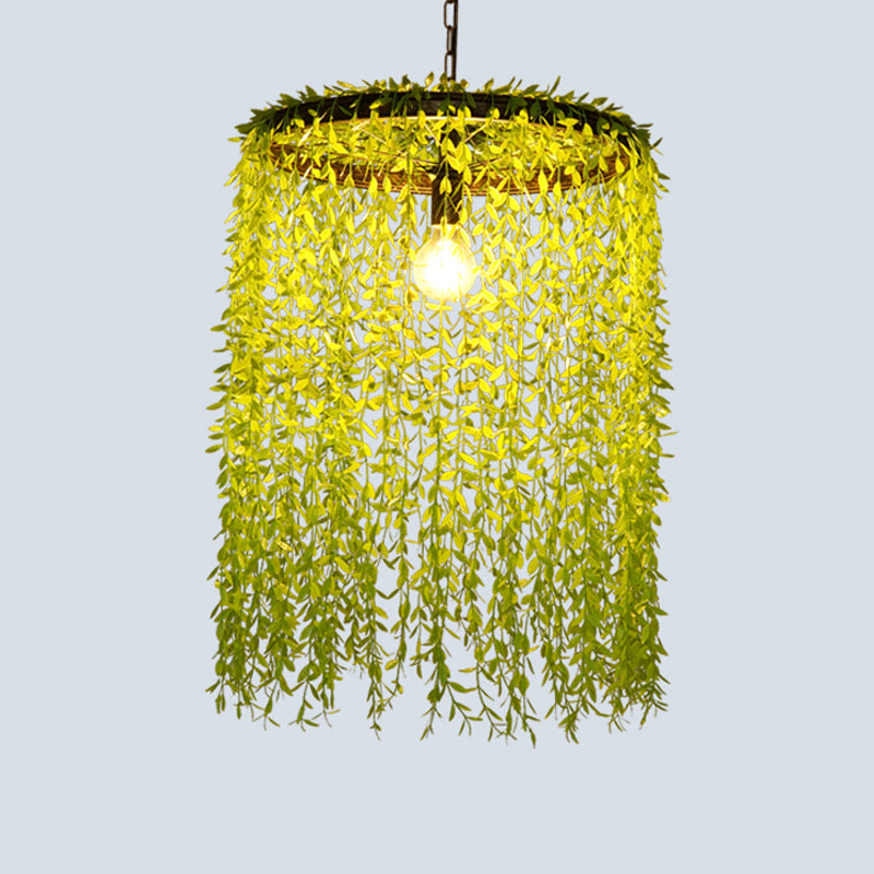 Single-Bulb Pendant Light Antique Cage Iron Hanging Light Fixture with Decorative Plant Blackish Green Clearhalo 'Cast Iron' 'Ceiling Lights' 'Chandeliers' 'Industrial Chandeliers' 'Industrial' 'Metal' 'Middle Century Chandeliers' 'Rustic Chandeliers' 'Tiffany' Lighting' 2064142