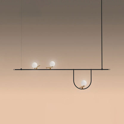 Cream Glass Sphere Island Chandelier Light Artistic Black Ceiling Mounted Light Fixture Black Clearhalo 'Ceiling Lights' 'Island Lights' Lighting' 2064157