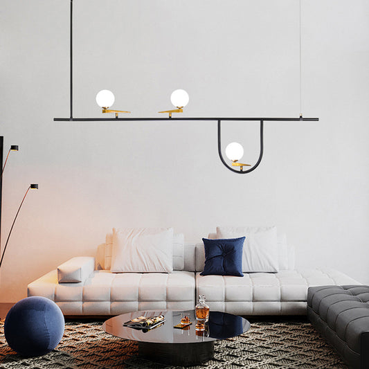 Cream Glass Sphere Island Chandelier Light Artistic Black Ceiling Mounted Light Fixture Clearhalo 'Ceiling Lights' 'Island Lights' Lighting' 2064158