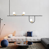 Cream Glass Sphere Island Chandelier Light Artistic Black Ceiling Mounted Light Fixture Clearhalo 'Ceiling Lights' 'Island Lights' Lighting' 2064158