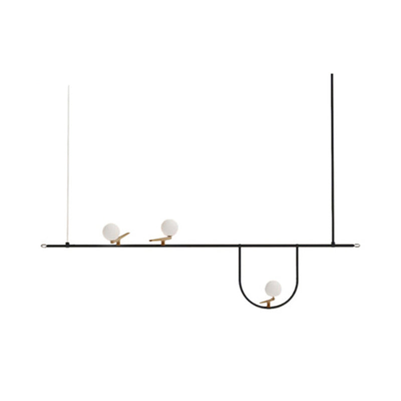 Cream Glass Sphere Island Chandelier Light Artistic Black Ceiling Mounted Light Fixture Clearhalo 'Ceiling Lights' 'Island Lights' Lighting' 2064160