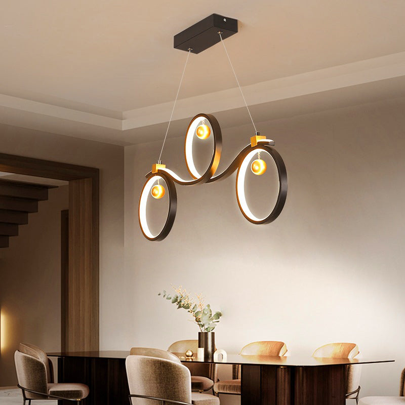 Black Symmetrical Rings Island Pendant Light Contemporary Metal LED Ceiling Light Black Clearhalo 'Ceiling Lights' 'Island Lights' Lighting' 2064162