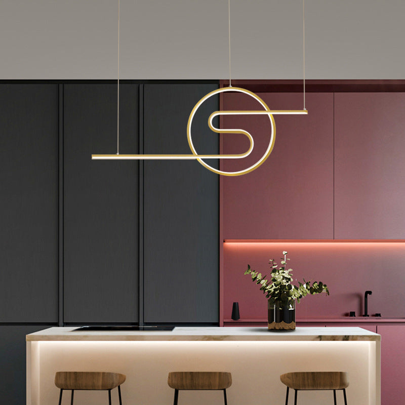 Ring and Curve LED Hanging Light Minimalist Metal Dining Room Island Ceiling Light Clearhalo 'Ceiling Lights' 'Island Lights' Lighting' 2064172